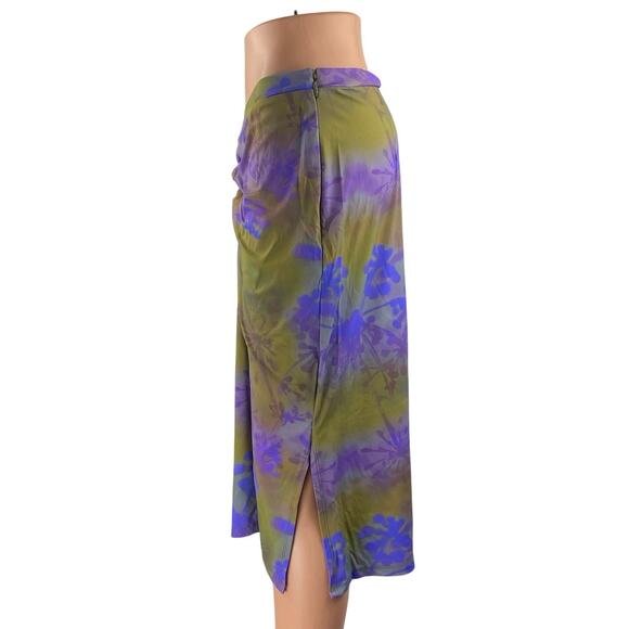 Miaou Preston Women's Multicolor Floral Ruched Slit Knee Length Pencil Skirt M - Picture 2 of 4